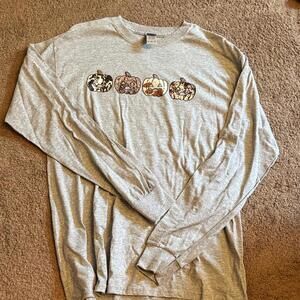 Gildan Gray Long Sleeve Shirt with Pumpkin Graphics